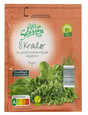 8 Kräuter, tiefgefroren, 75 Gramm der Marke "All Seasons"