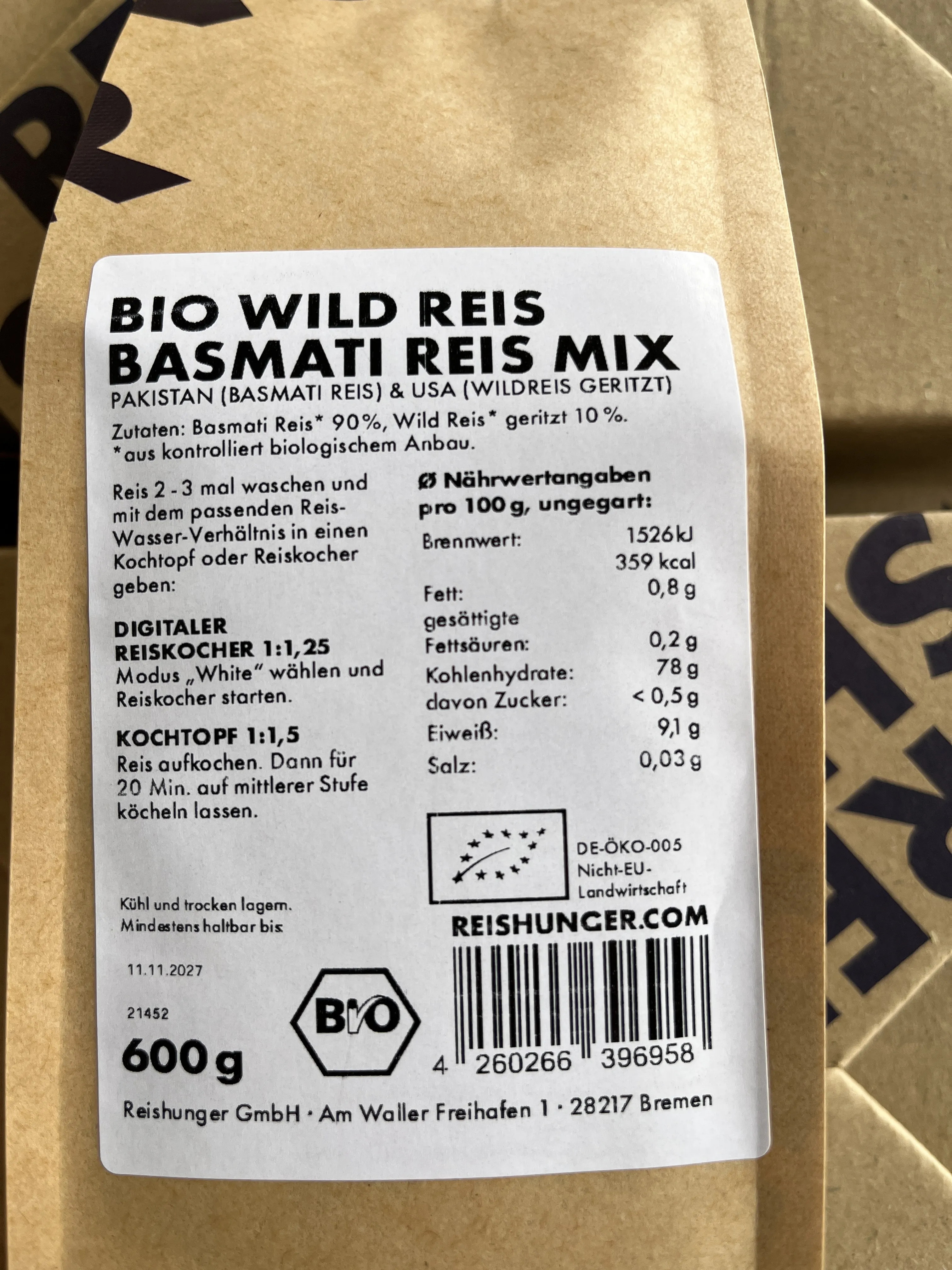 Bio Wildreis Basmati Reis Mix, 600 Gramm; Bio Wildreis Basmati Reis Mix, 3 Kilogramm