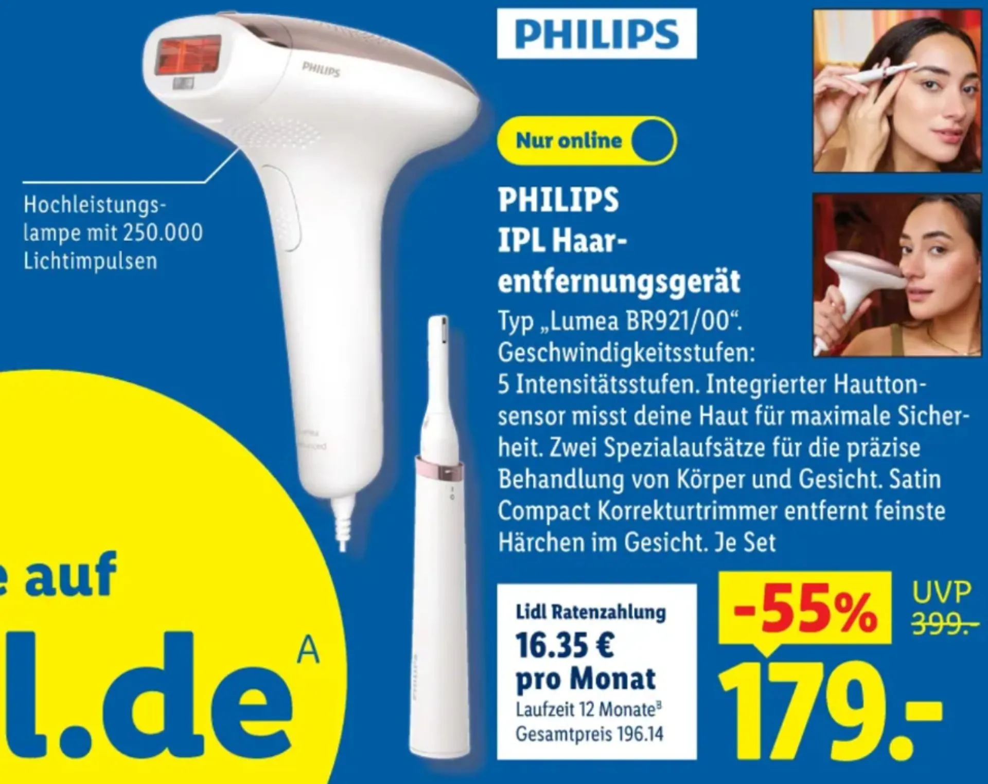 Screenshot von einem Lidl-Prospekt, der ein IPL-Gerät von Philips zeigt.
