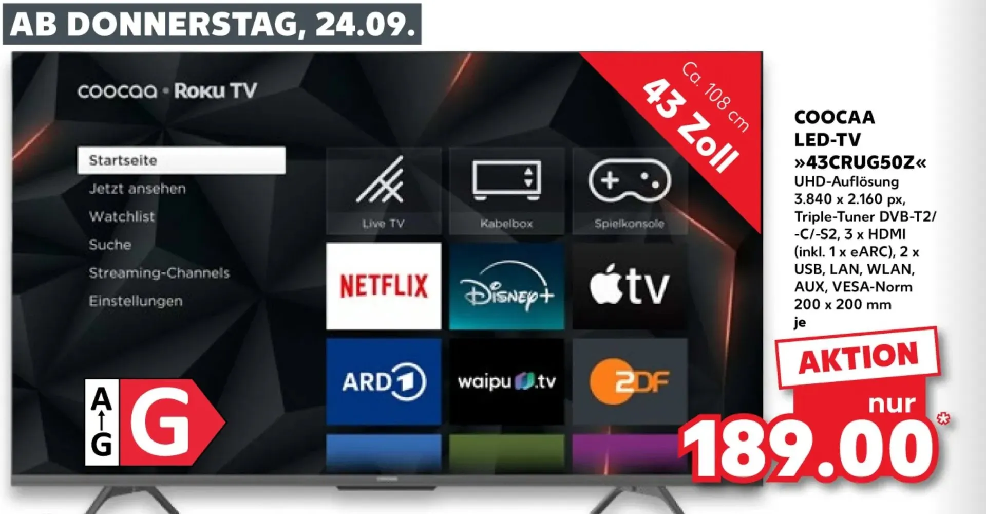 Der 4K-Fernseher im Kaufland-Prospekt.