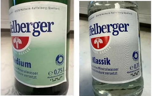 Mineralwässer „Raffelberger Medium”, 0,75 Liter und „Raffelberger Klassik”, 0,7 Liter