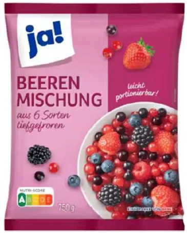 ja! Beerenmischung, tiefgefroren, 750 Gramm Beutel