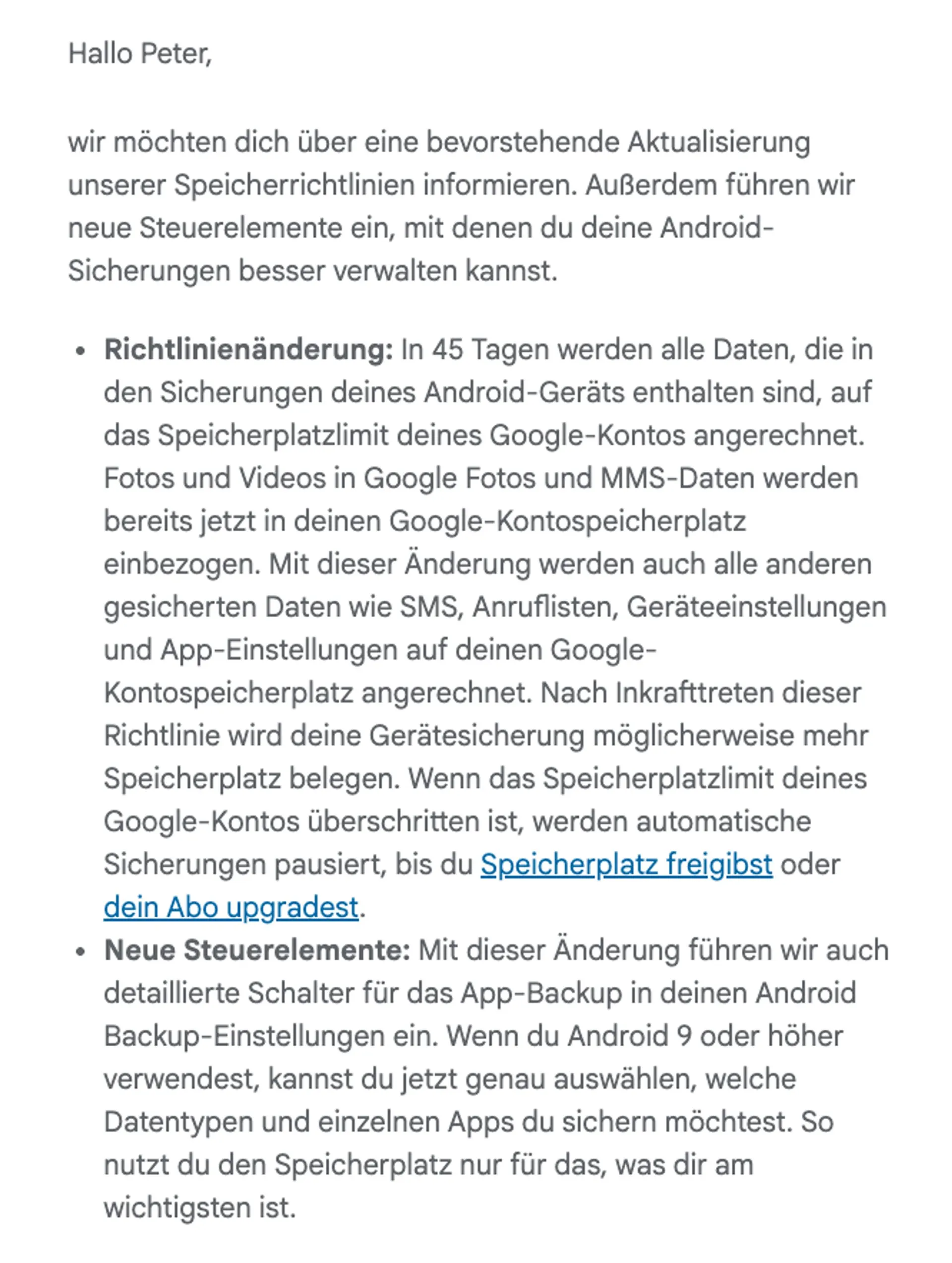 Google-E-Mail zum Android-Backup